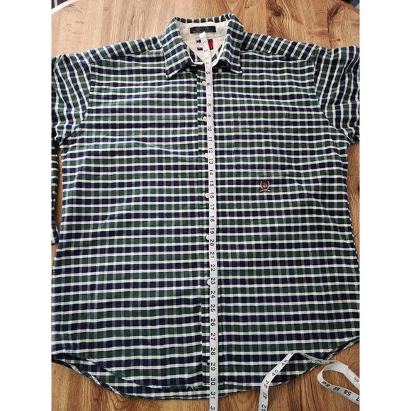 Vtg 90s Tommy Hilfiger Checker Men's L Button Down Shirt Lions Crest & Flag - Picture 8 of 10